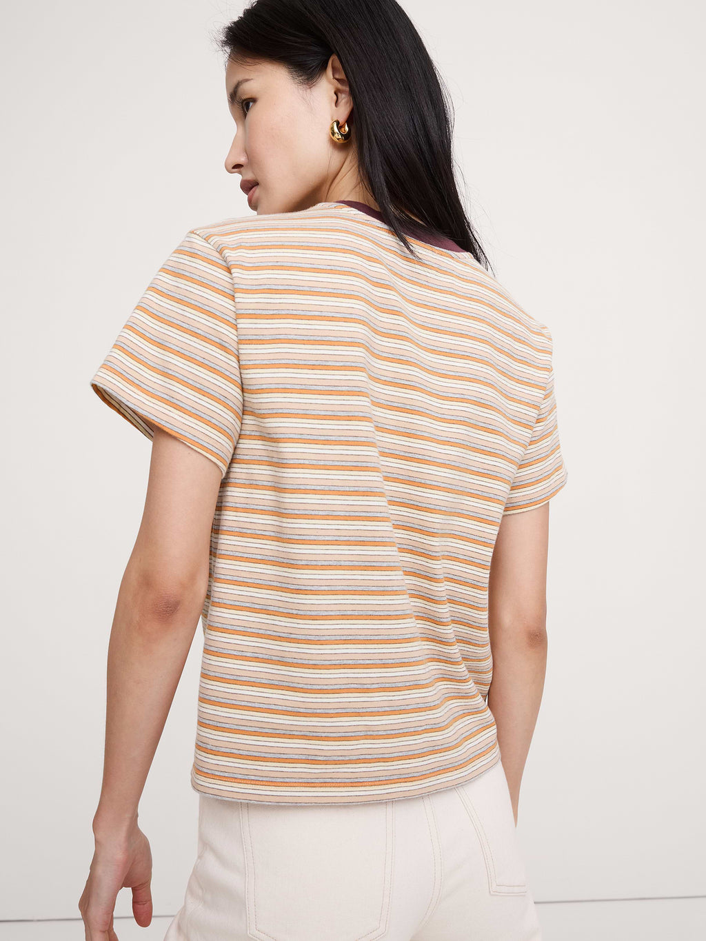 Vintage Cotton Crew-Neck T-Shirt - Orange Mini Stripe