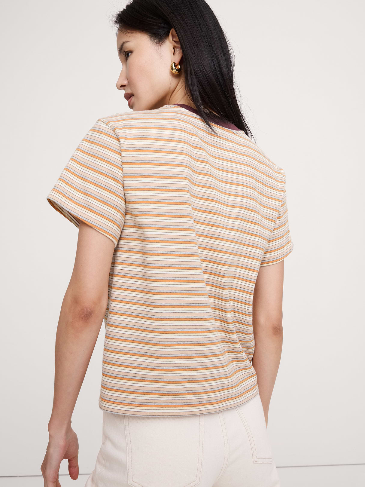 Vintage Cotton Crew-Neck T-Shirt - Orange Mini Stripe