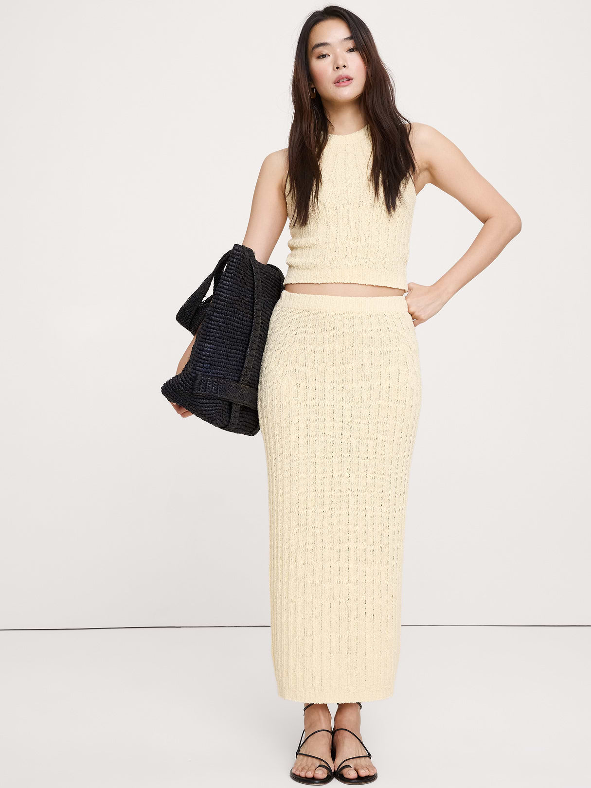 Bouclé Cotton Sweater Skirt - Butter Yellow