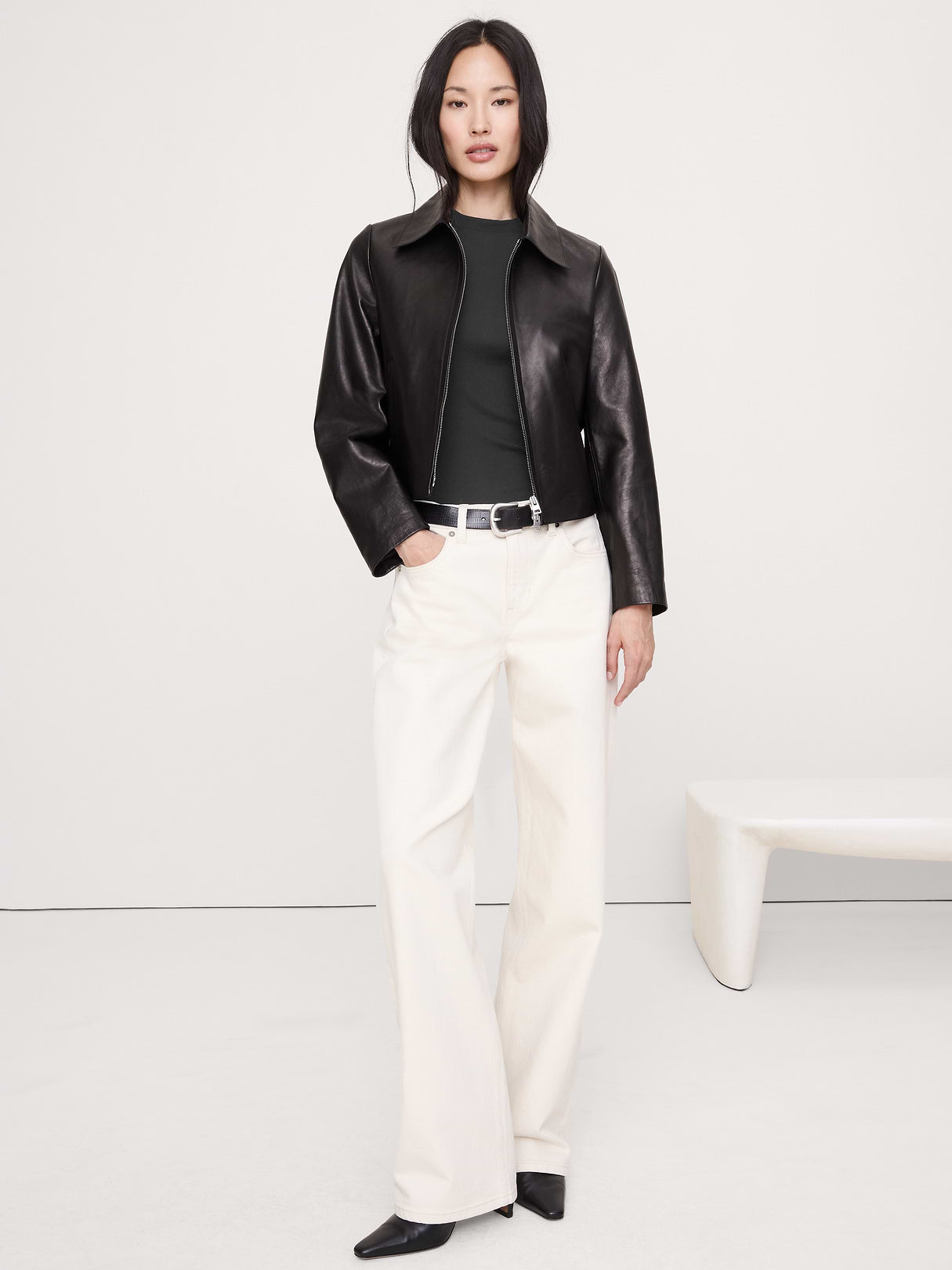 Airy Cotton Mock-Neck T-Shirt - Black