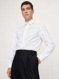 Slim-Fit Cotton Poplin Tuxedo Shirt with Spread Collar - White