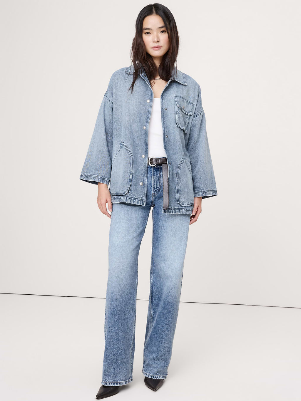 Washed Cotton Chore Jacket - Light Wash Denim