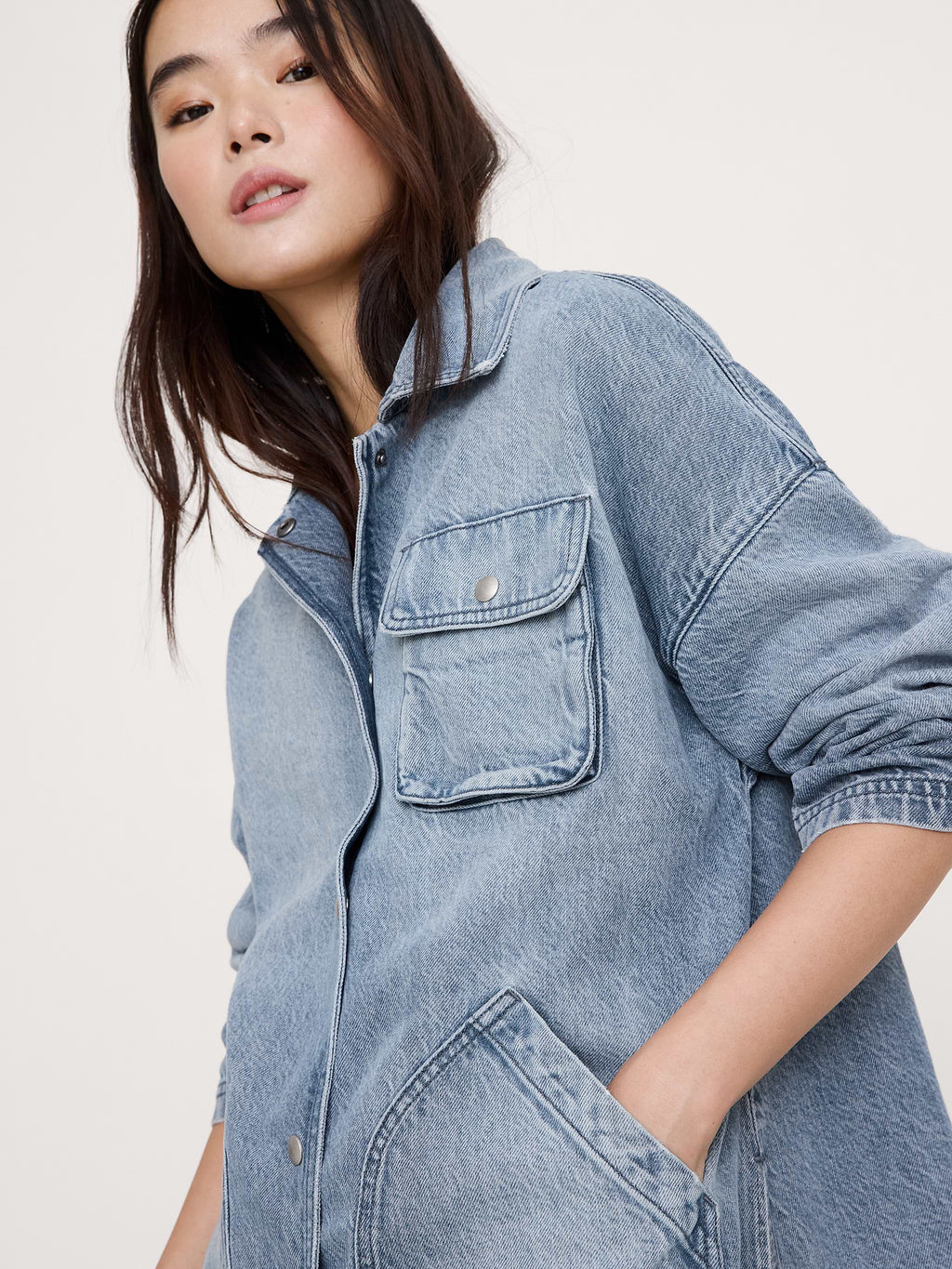 Washed Cotton Chore Jacket - Light Wash Denim