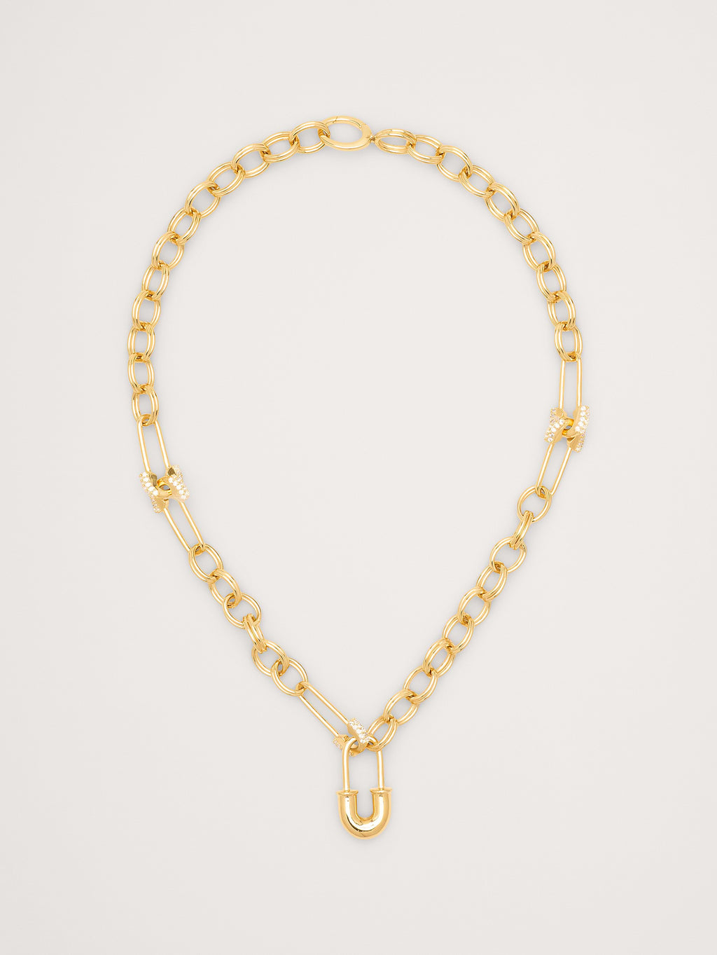 Rhinestone Safety Pin Chain Necklace - Gold
