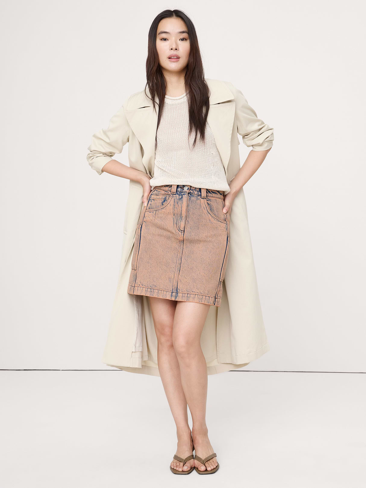 Paneled Denim Mini Skirt - Sunwashed Peach