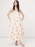 Square-Neck Apron Maxi Dress - Red Ditsy Floral (100% Cotton)