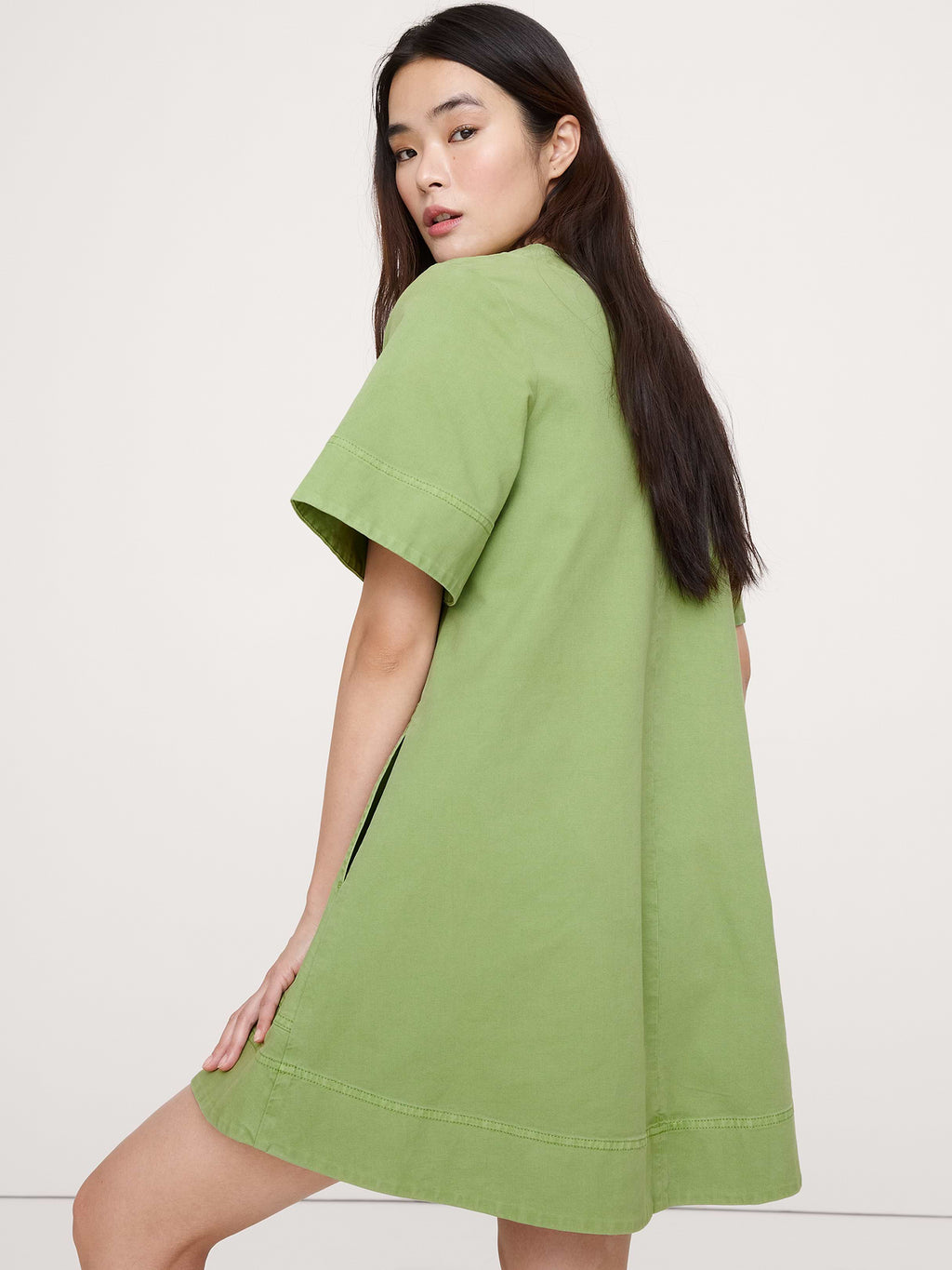 Cotton Canvas Mini Dress - Grassy Fields Green