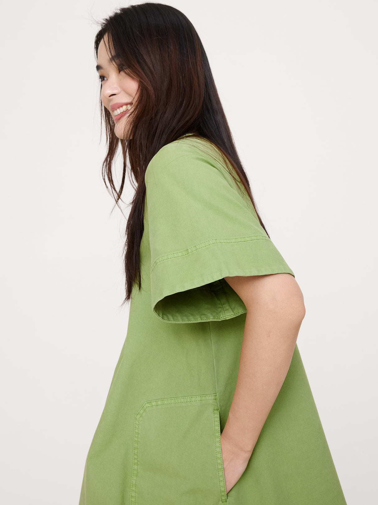 Cotton Canvas Mini Dress - Grassy Fields Green