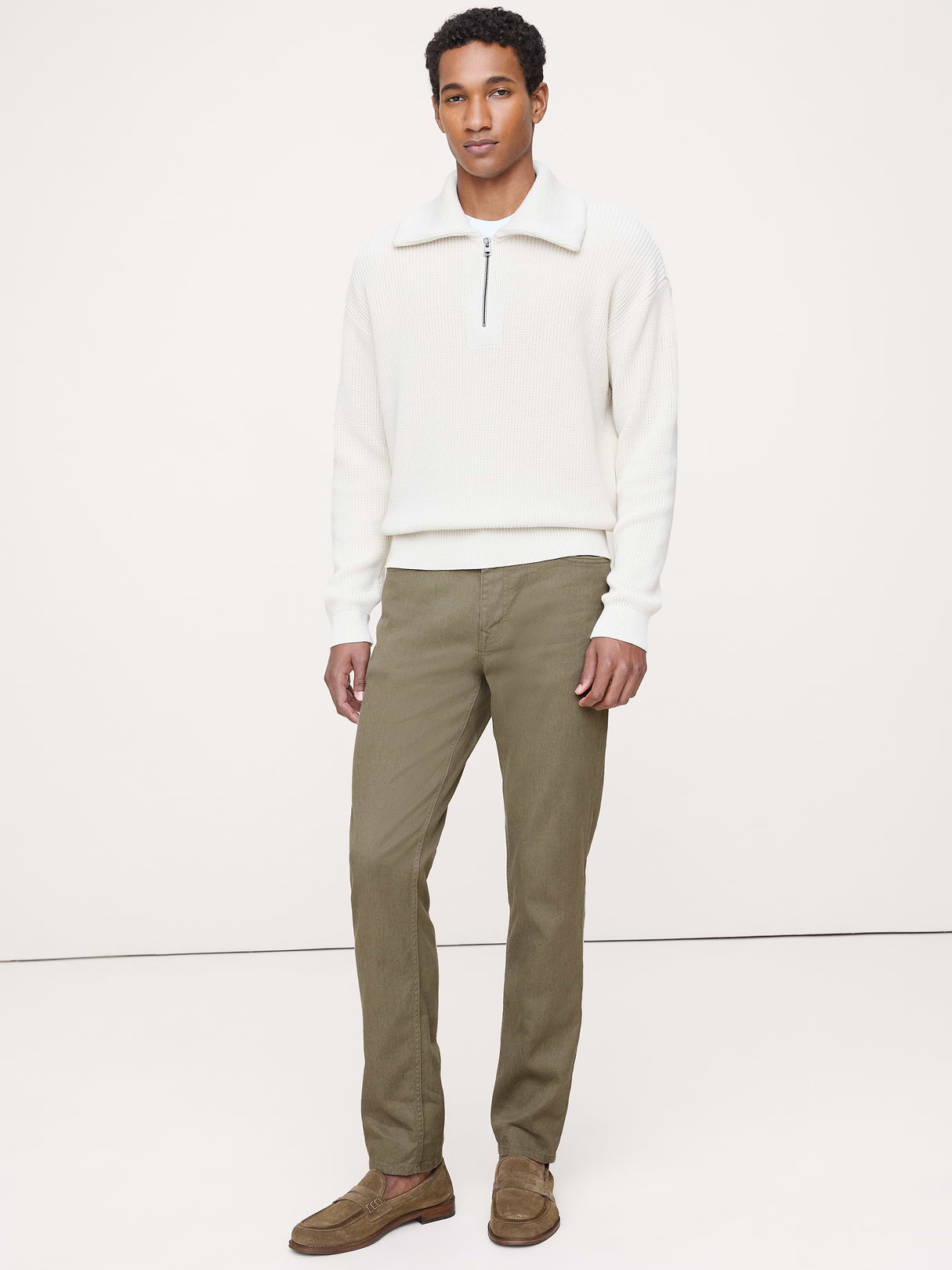 Slim Linen-Cotton Traveler Pant - Olive Green