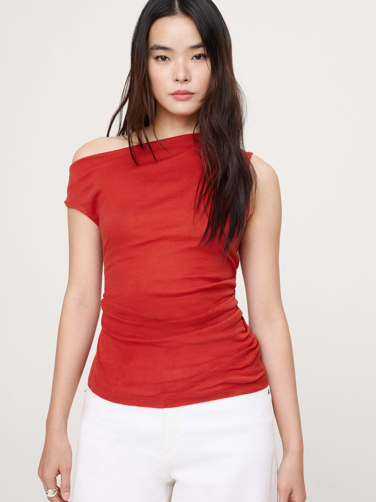 Airy Cotton Asymmetrical Tank - Orange Zest
