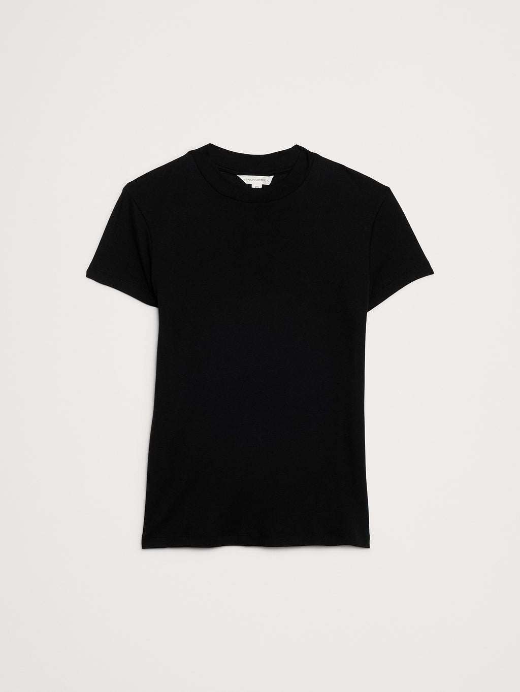 Airy Cotton Mock-Neck T-Shirt - Black
