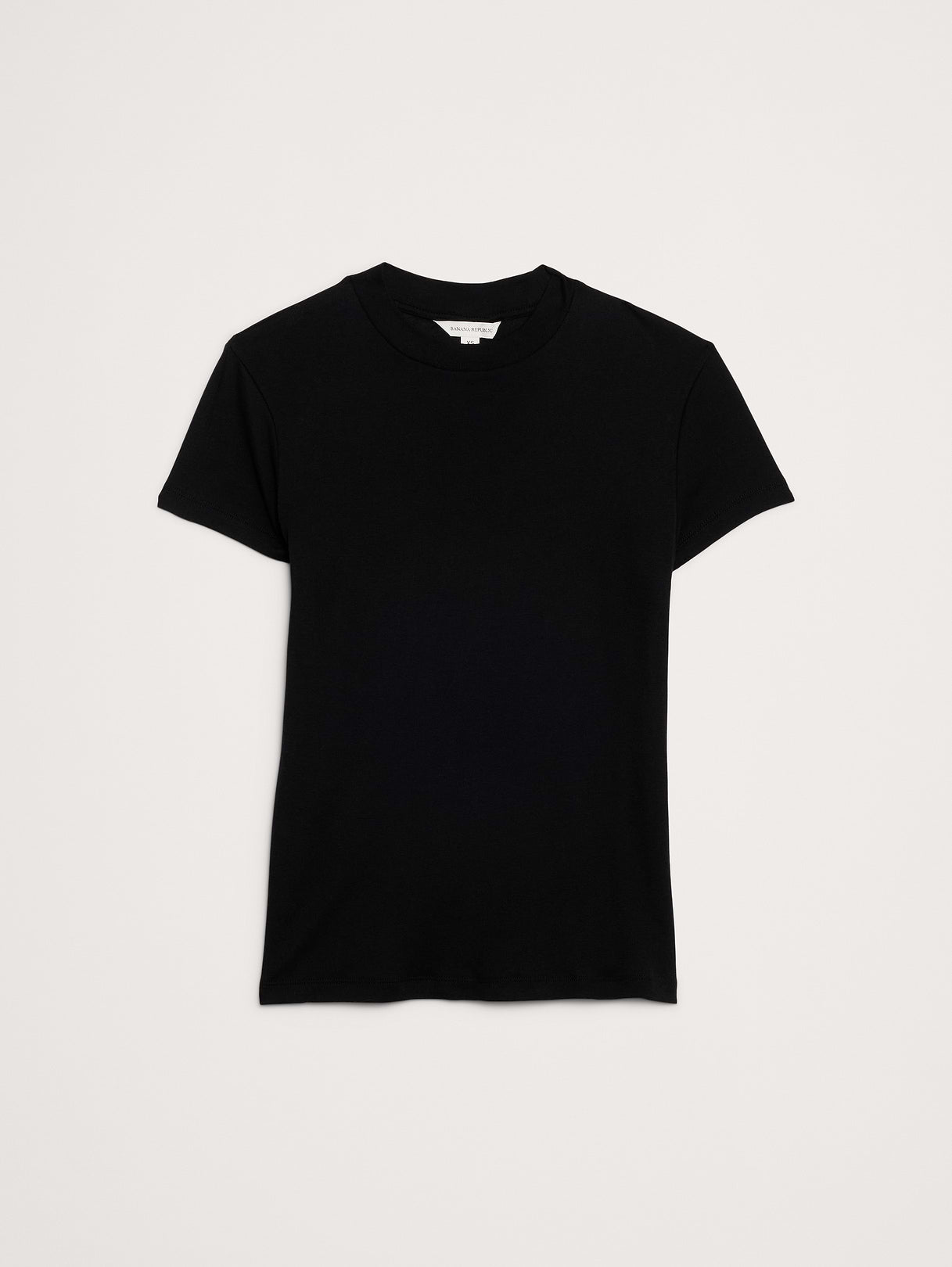 Airy Cotton Mock-Neck T-Shirt - Black