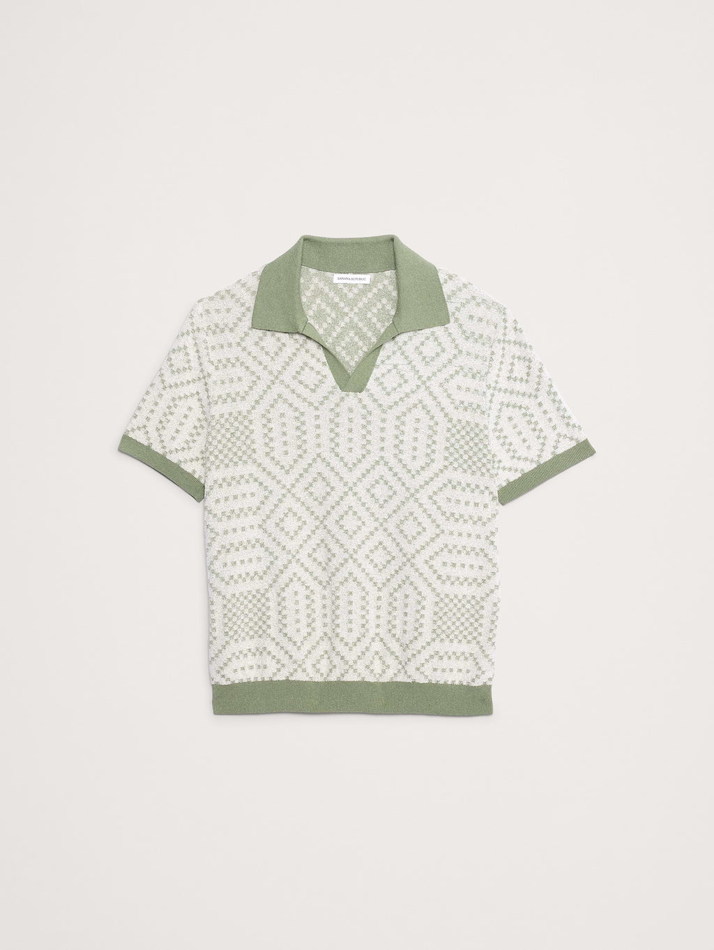 Linen-Cotton Blend Jacquard Polo - Green Moss