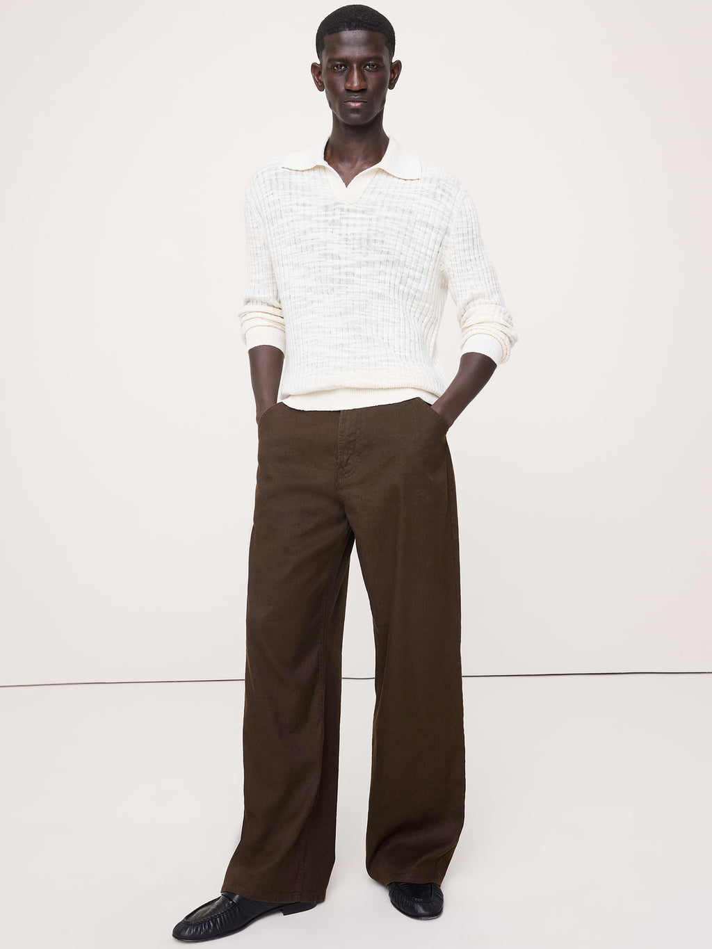 Loose Italian Linen-Cotton Pant - Brownstone