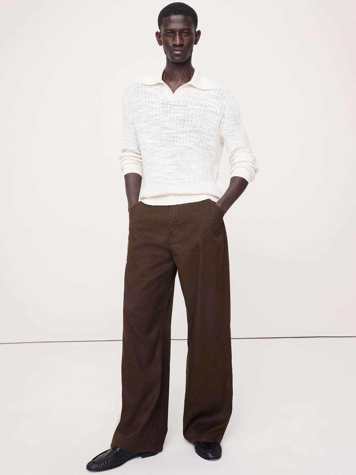 Loose Italian Linen-Cotton Pant - Brownstone
