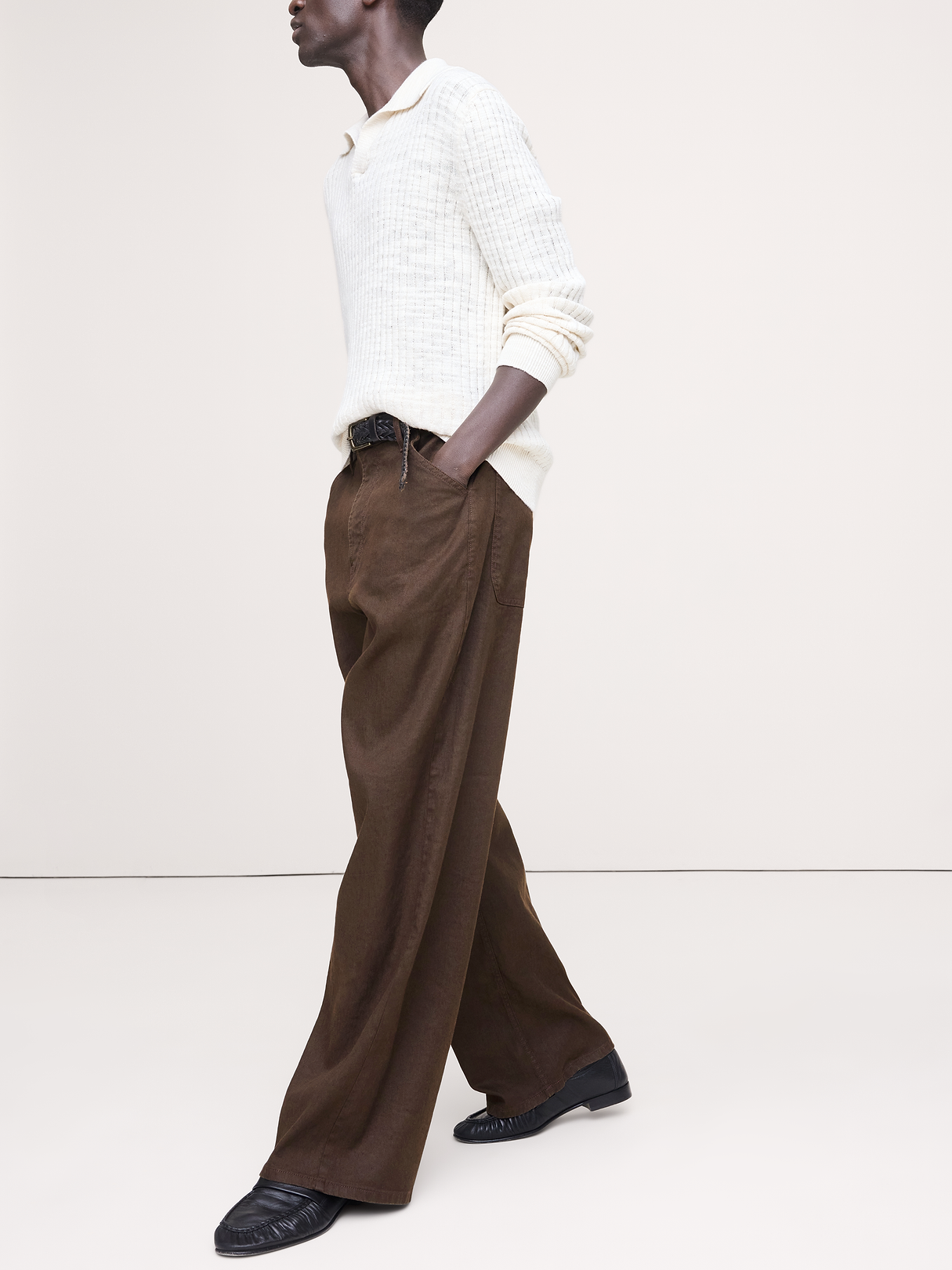 Loose Italian Linen-Cotton Pant - Brownstone
