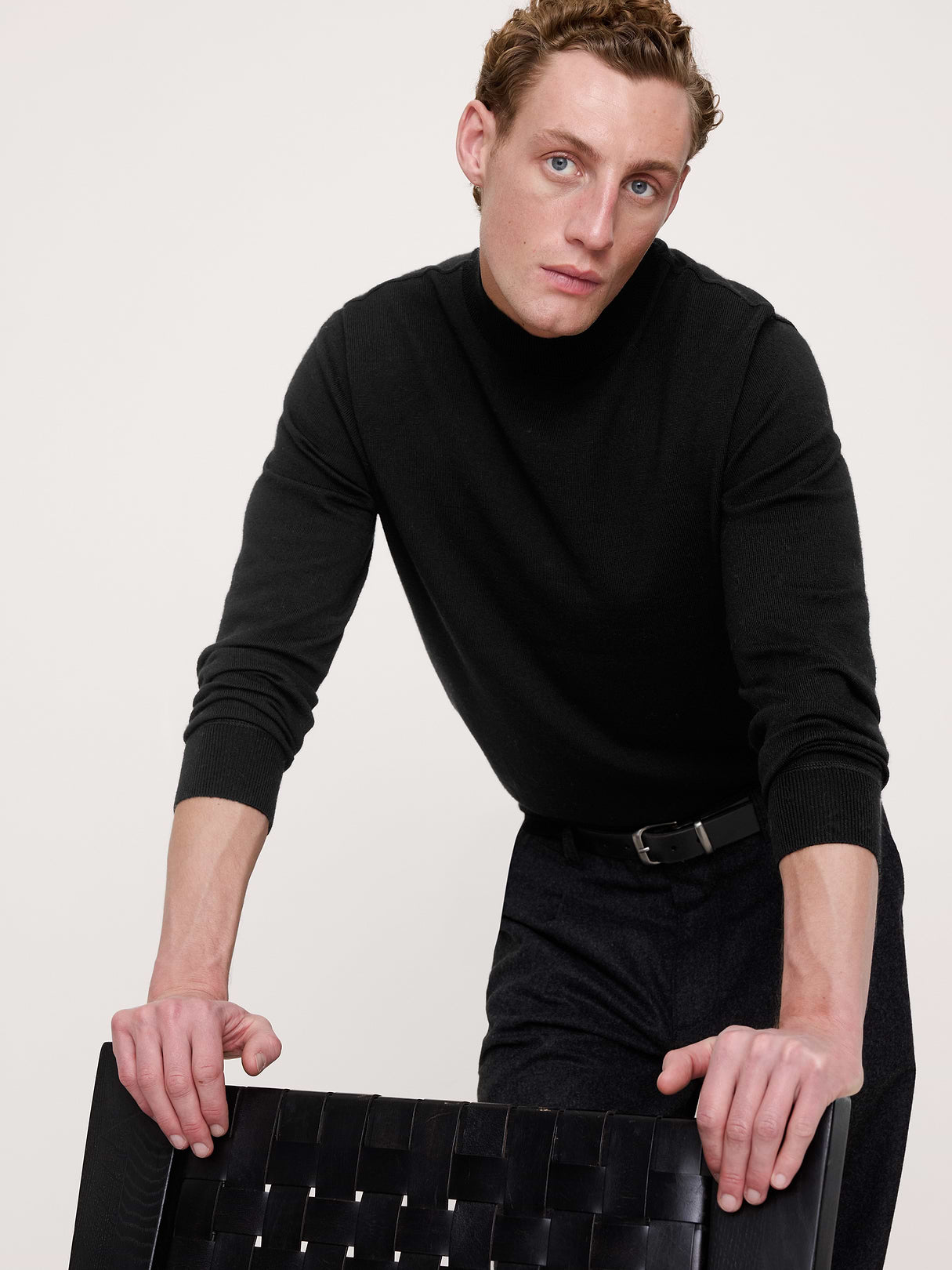 Merino Mock-Neck Sweater - Black