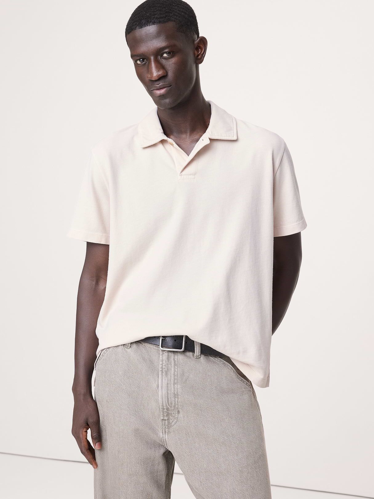 Relaxed Sueded Cotton Polo - Stone Twill Beige