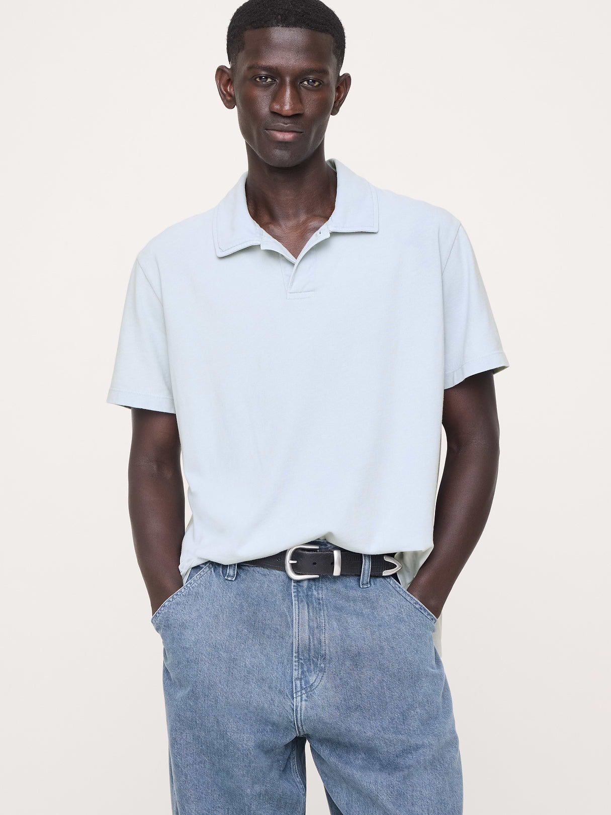 Relaxed Sueded Cotton Polo - Blue Dream