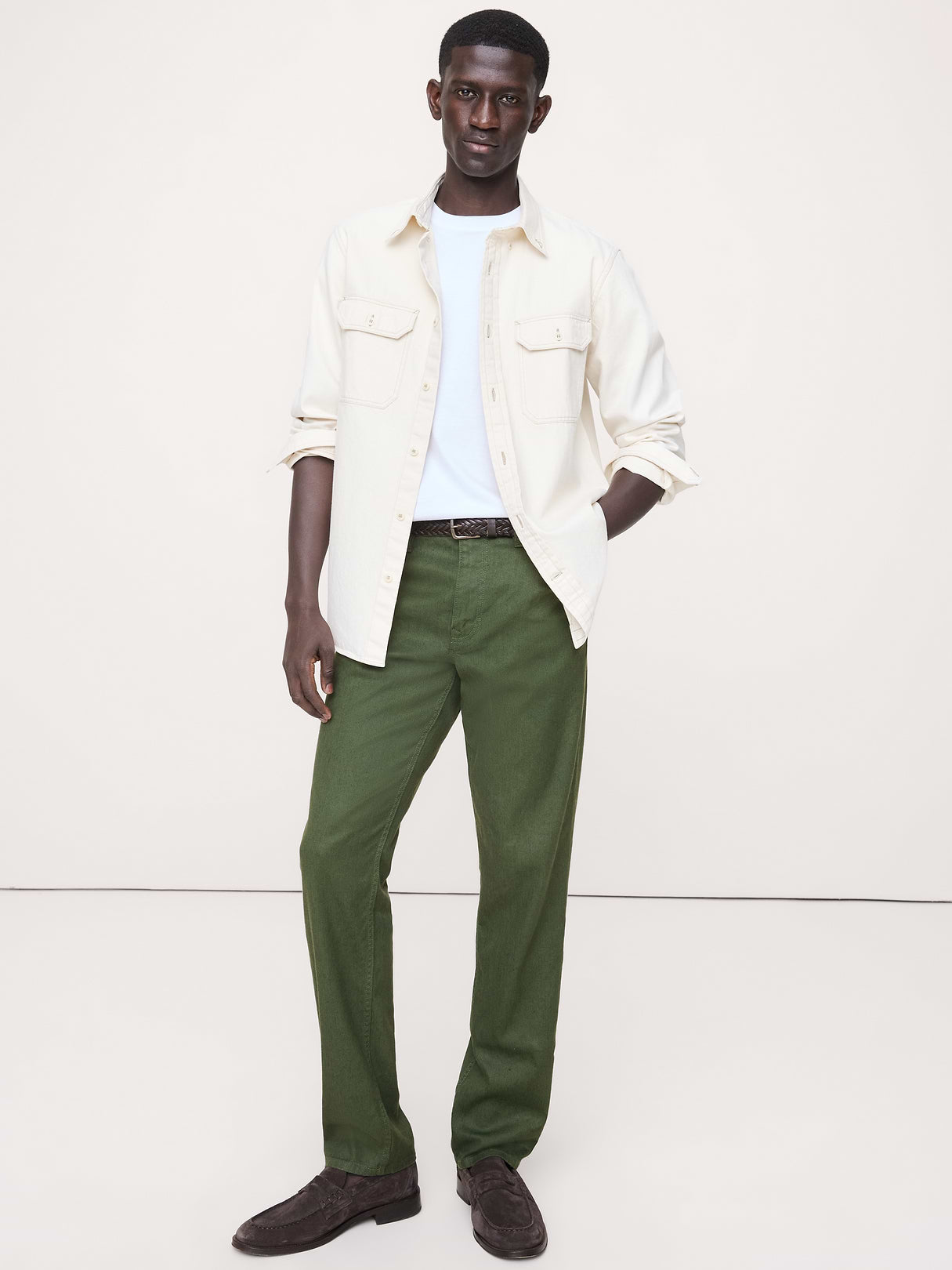Slim Linen-Cotton Traveler Pant - Leafy Green