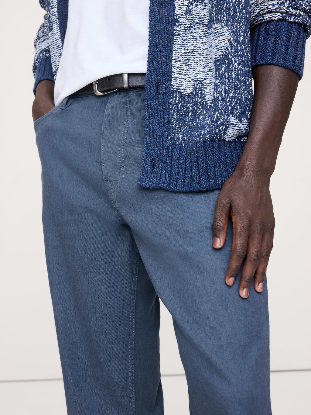 Straight Linen-Cotton Traveler Pant - Blue Grey