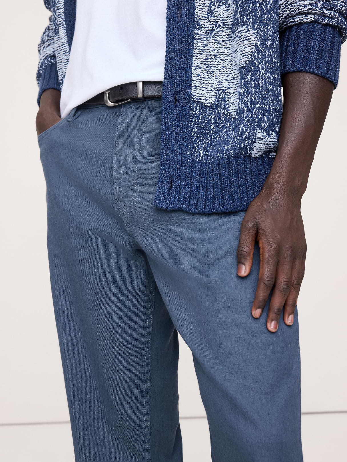 Straight Linen-Cotton Traveler Pant - Blue Grey