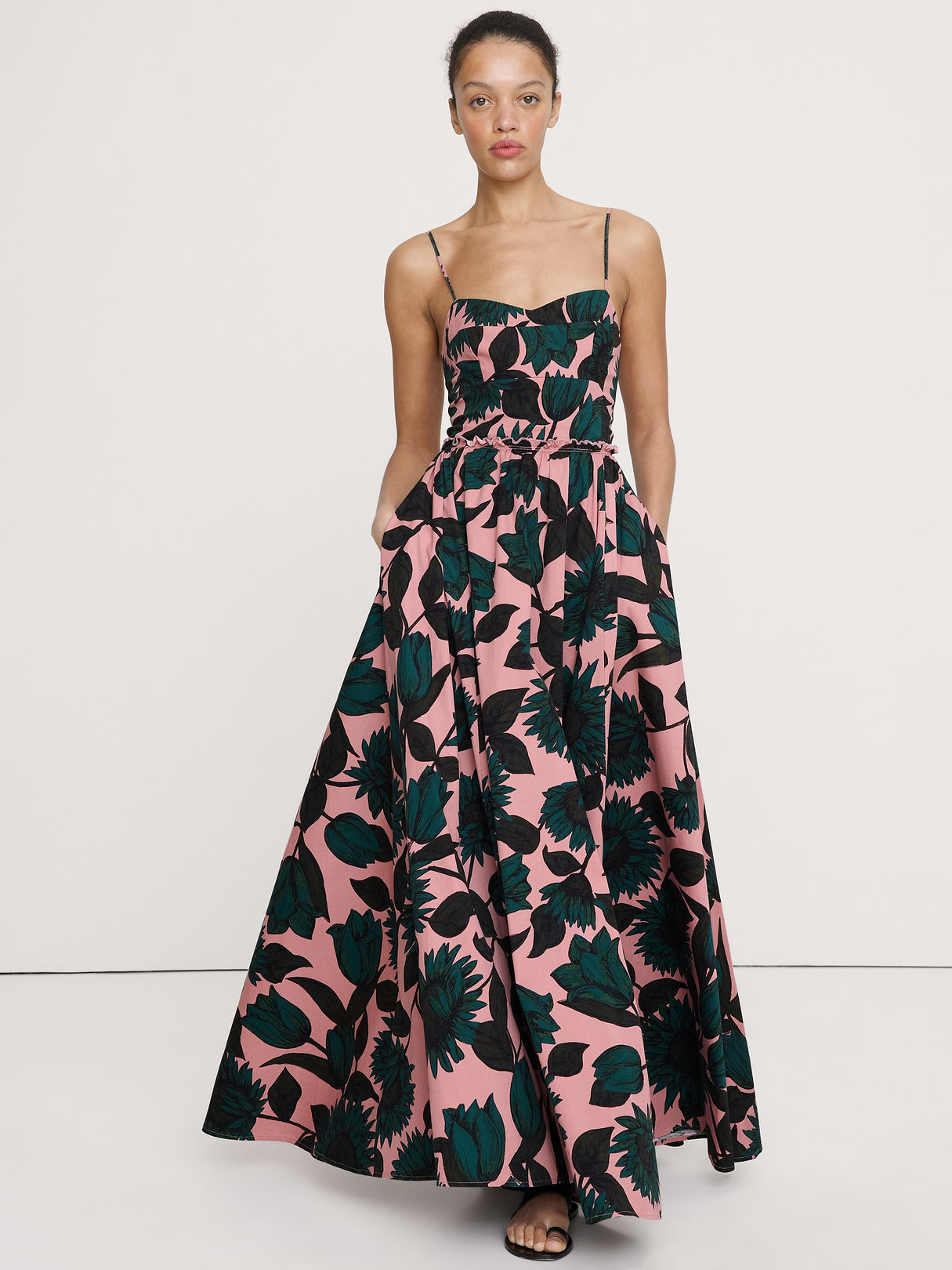 Soft Cotton Corset Maxi Dress - Pink Floral
