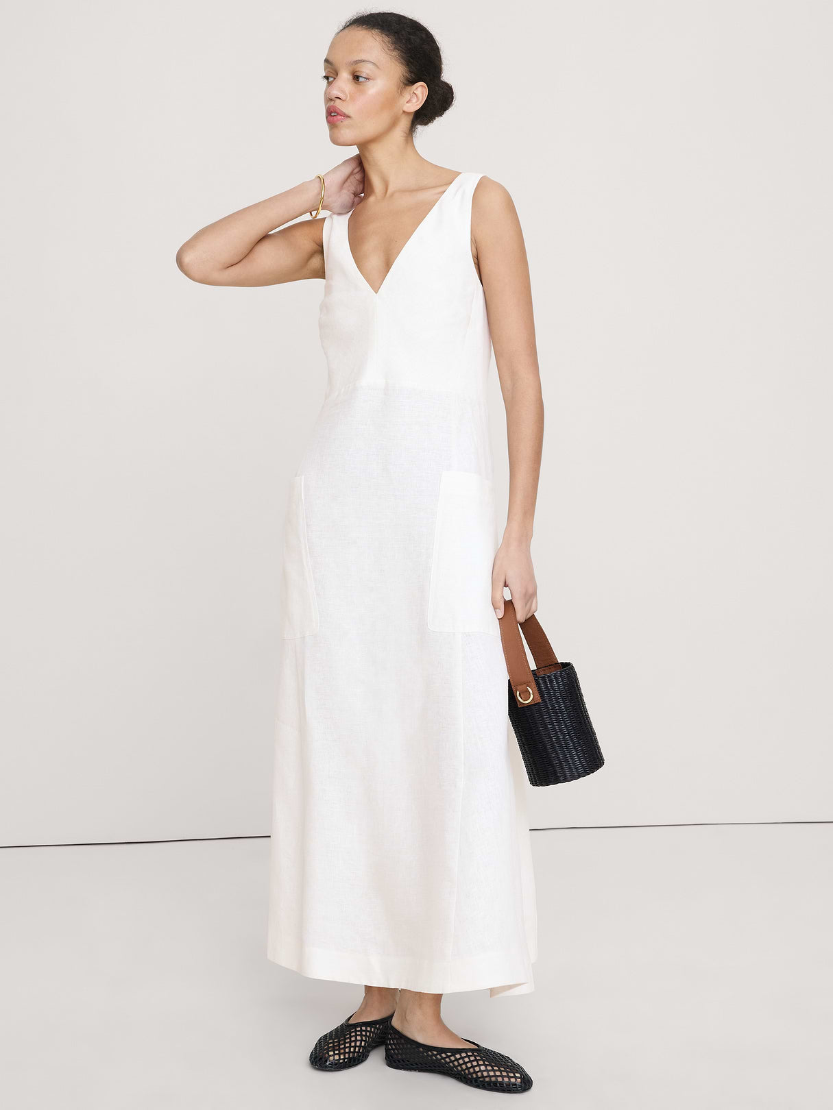 Linen Pocket Maxi Dress - Magnolia Flower Ivory