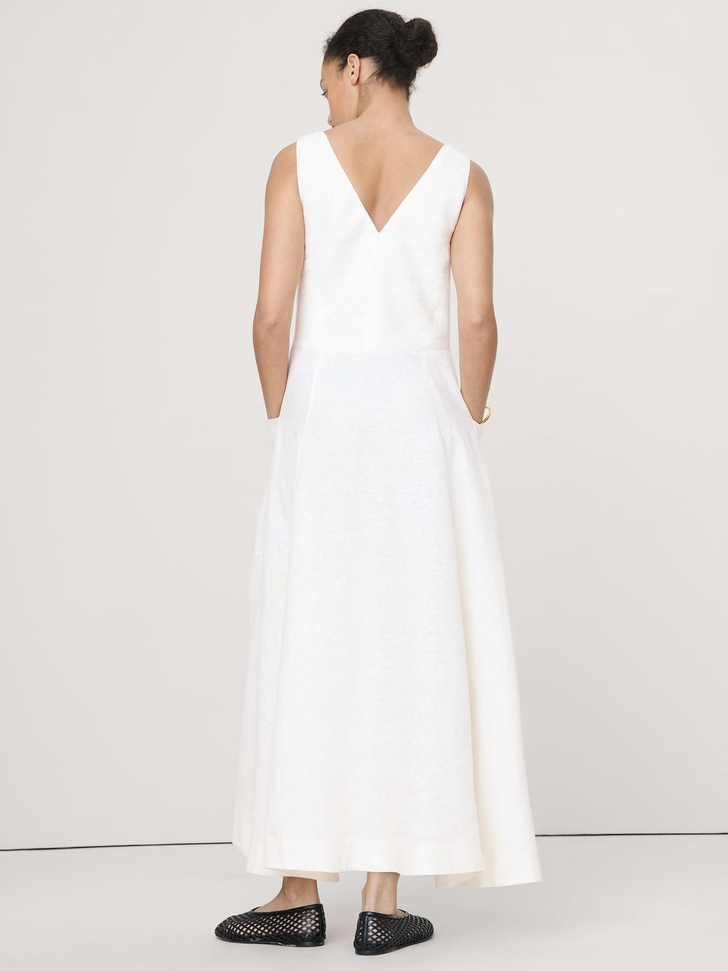 Linen Pocket Maxi Dress - Magnolia Flower Ivory