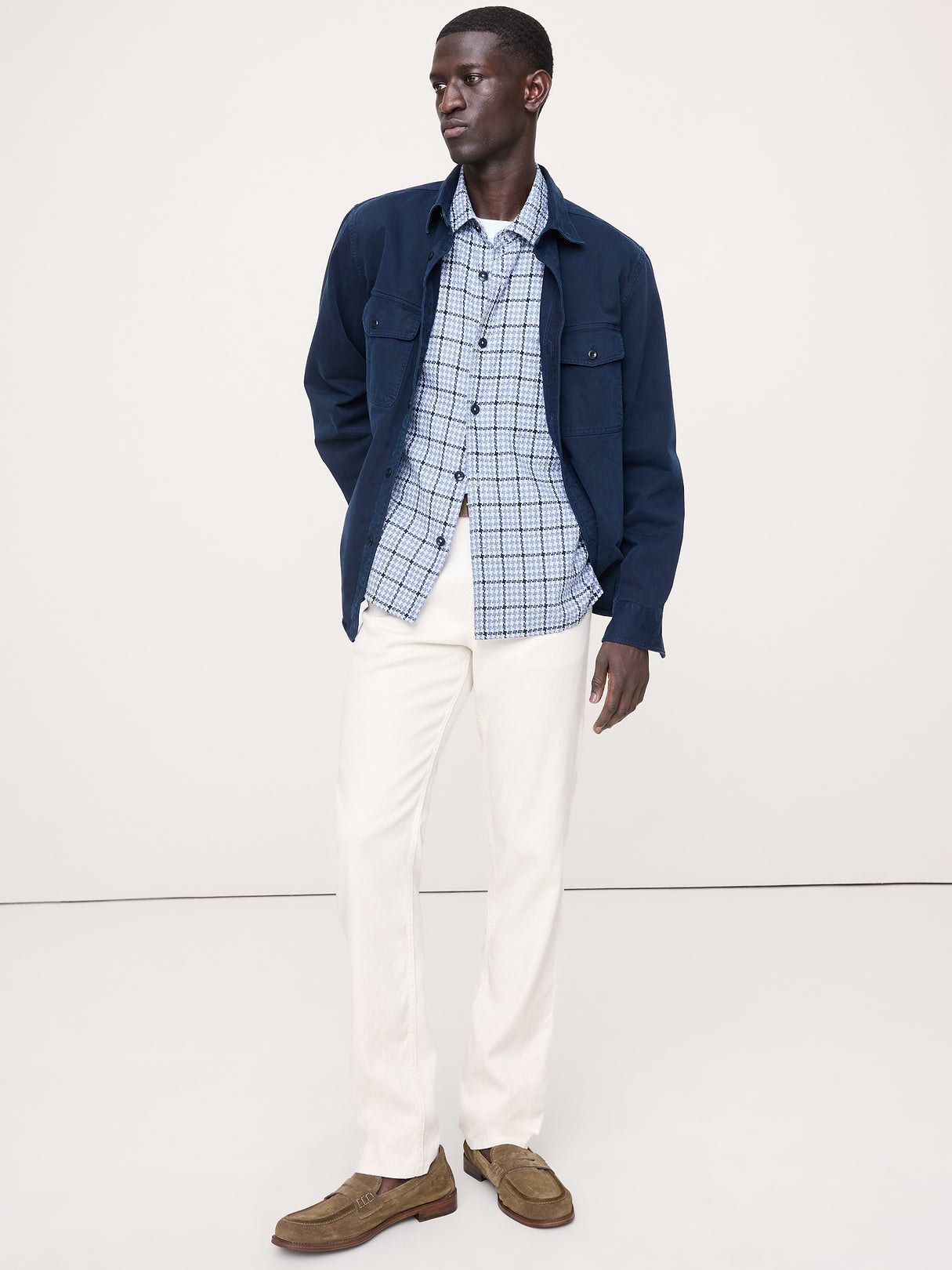 Slim Linen-Cotton Traveler Pant - White