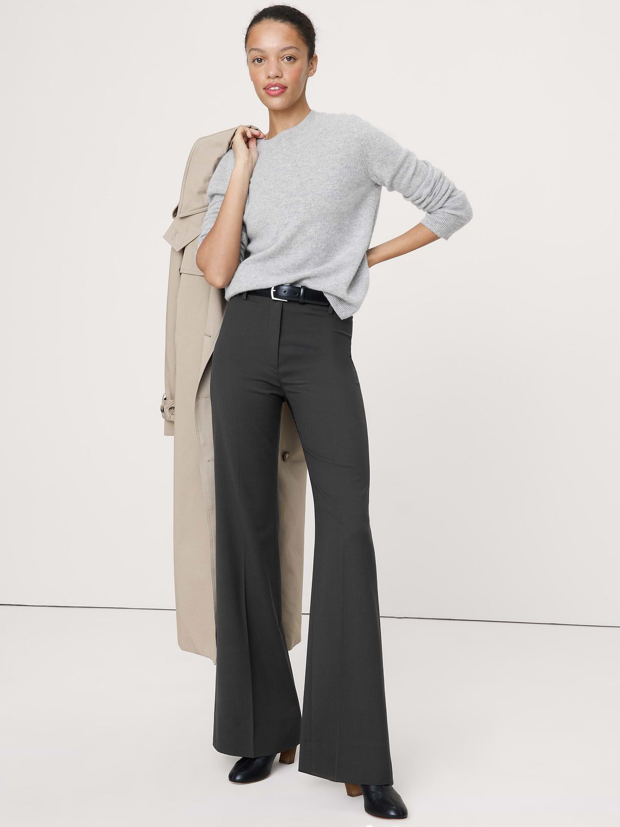 Ultra High-Rise Flare Italian Lightweight Wool Pant - Charcoal Gray