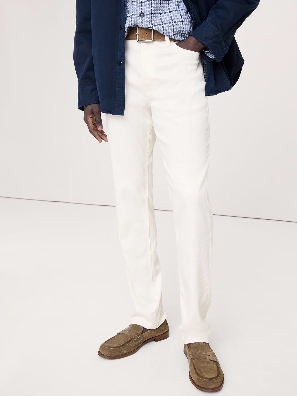 Slim Linen-Cotton Traveler Pant - White