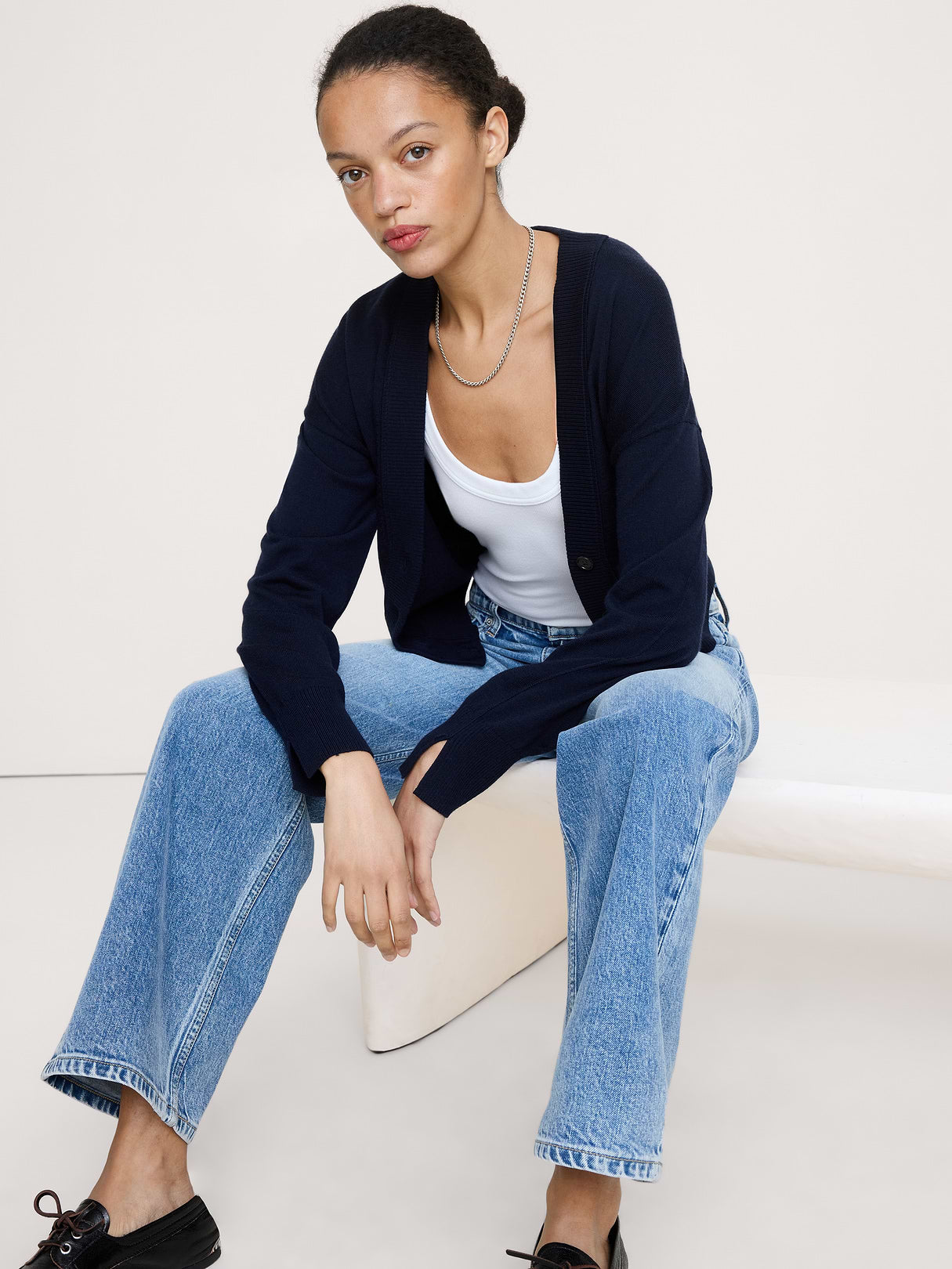 Merino Cardigan Sweater - Navy Blue