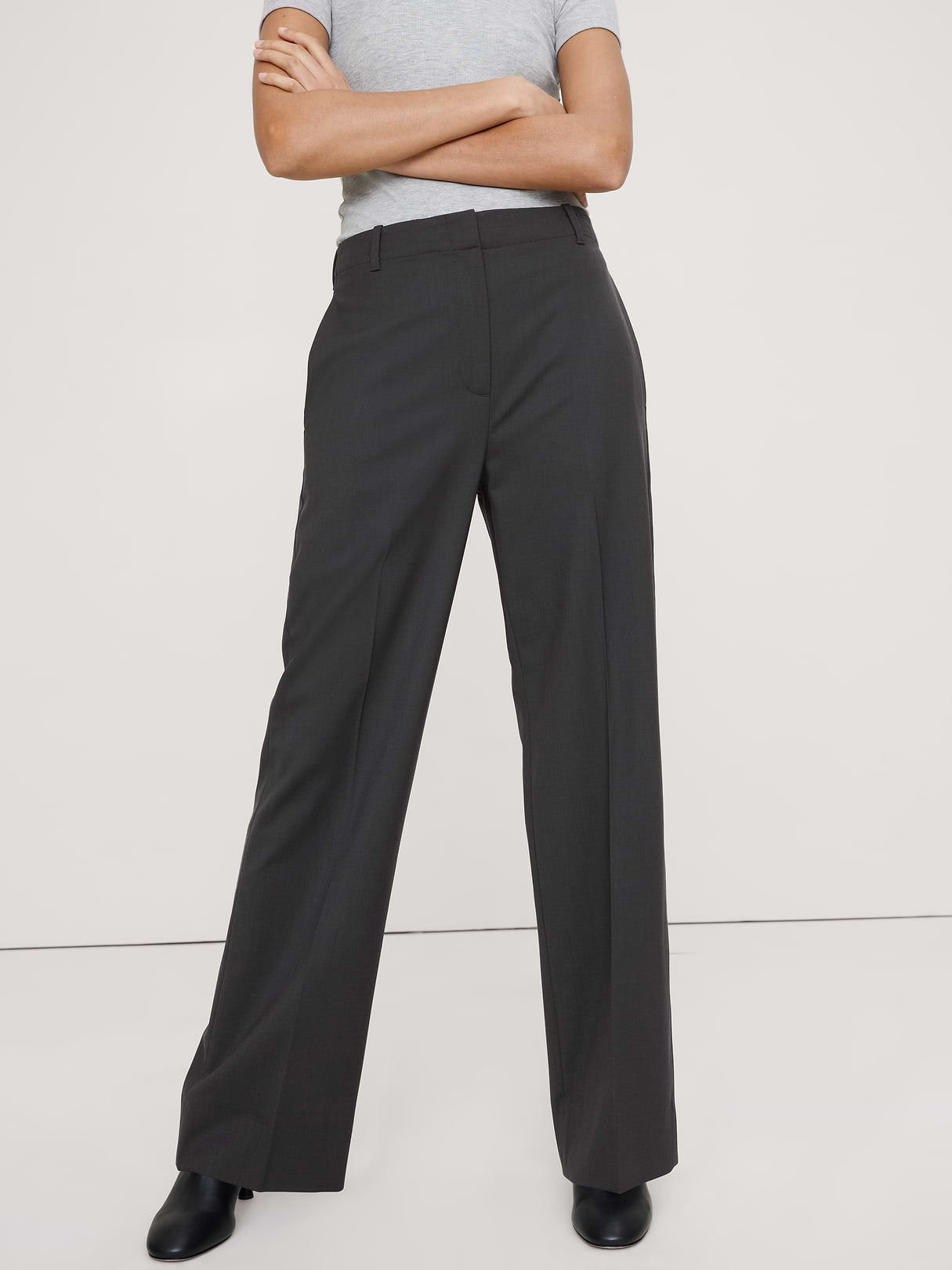 Ultra High-Rise Modern Straight Italian Lightweight Wool Pant - Charcoal Gray