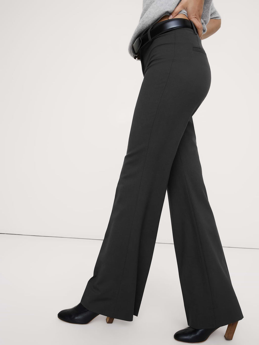 Ultra High-Rise Flare Italian Lightweight Wool Pant - Charcoal Gray