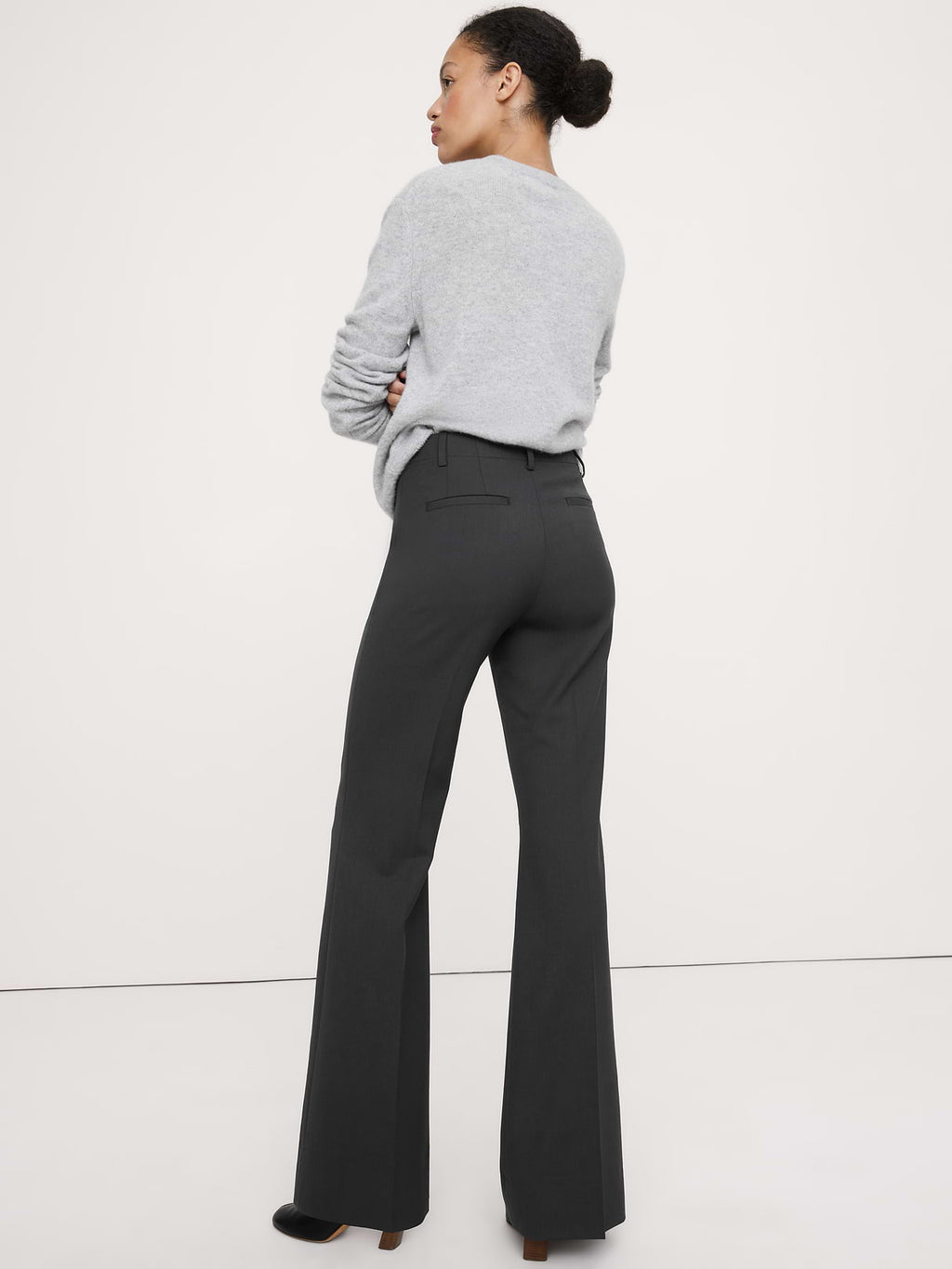 Ultra High-Rise Flare Italian Lightweight Wool Pant - Charcoal Gray