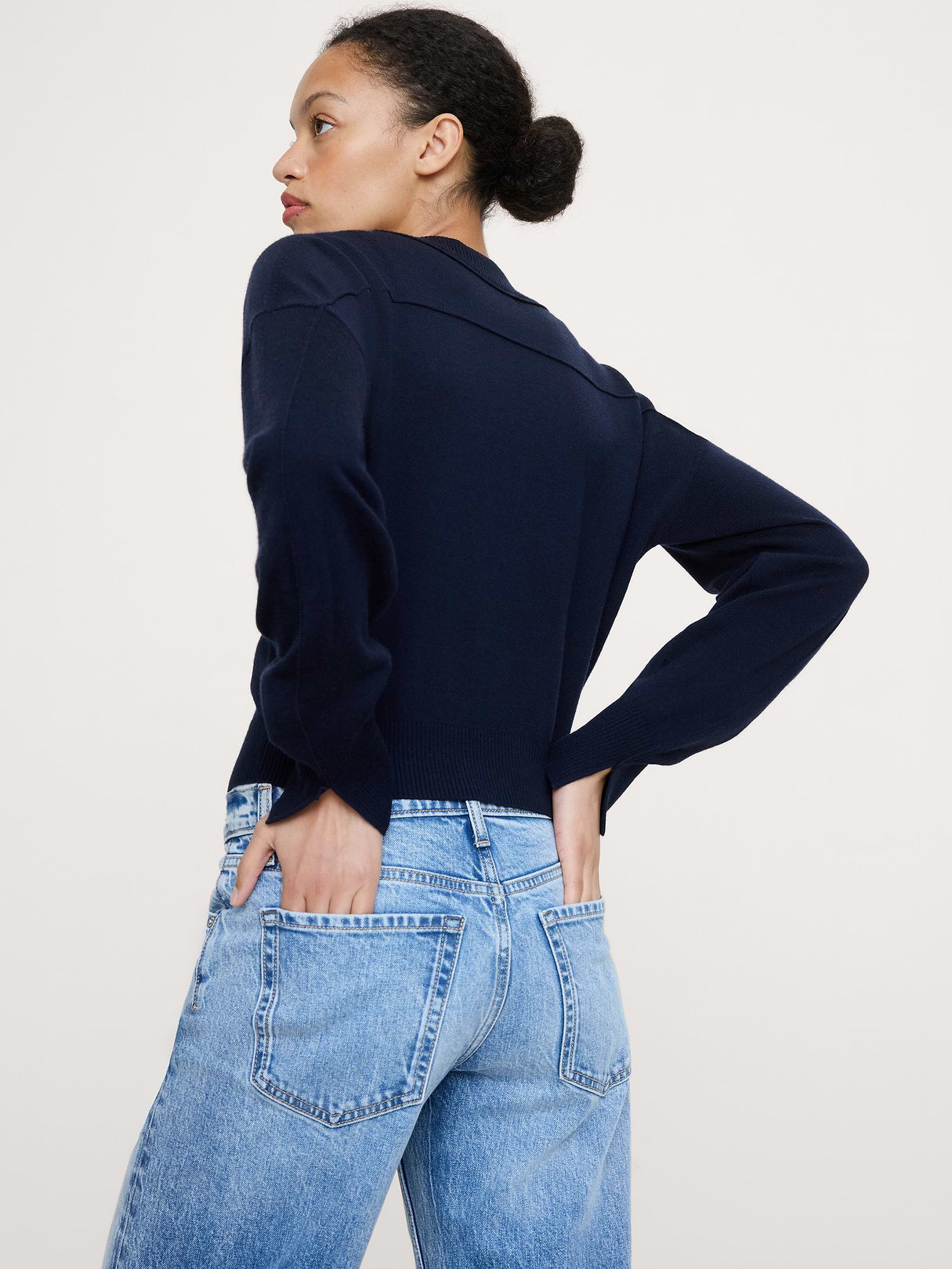 Merino Cardigan Sweater - Navy Blue