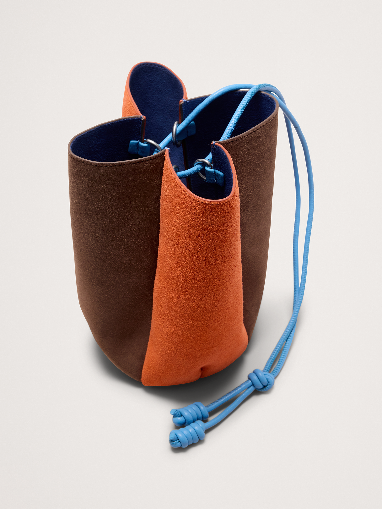 Color-block Suede Tulip Bag - Burnt Orange