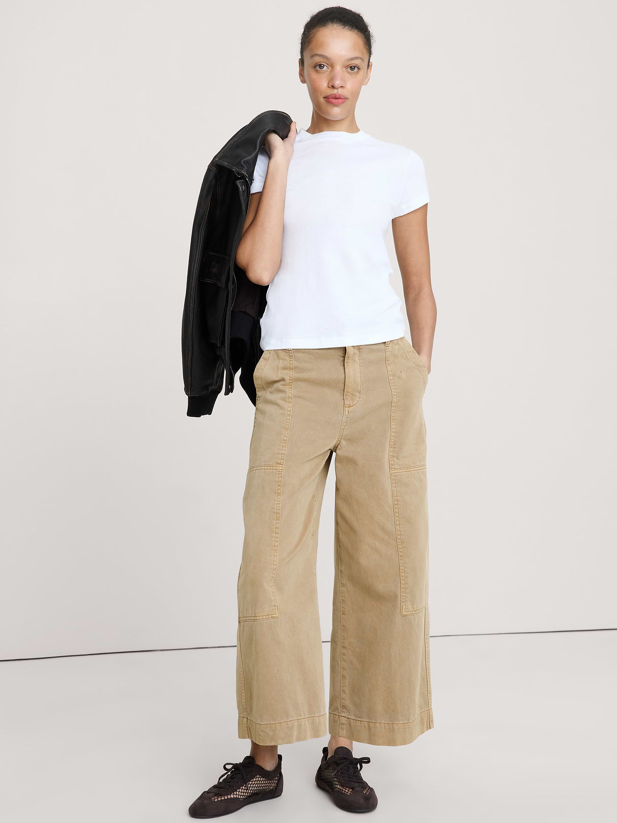 Airy Cotton Mock-Neck T-Shirt - White
