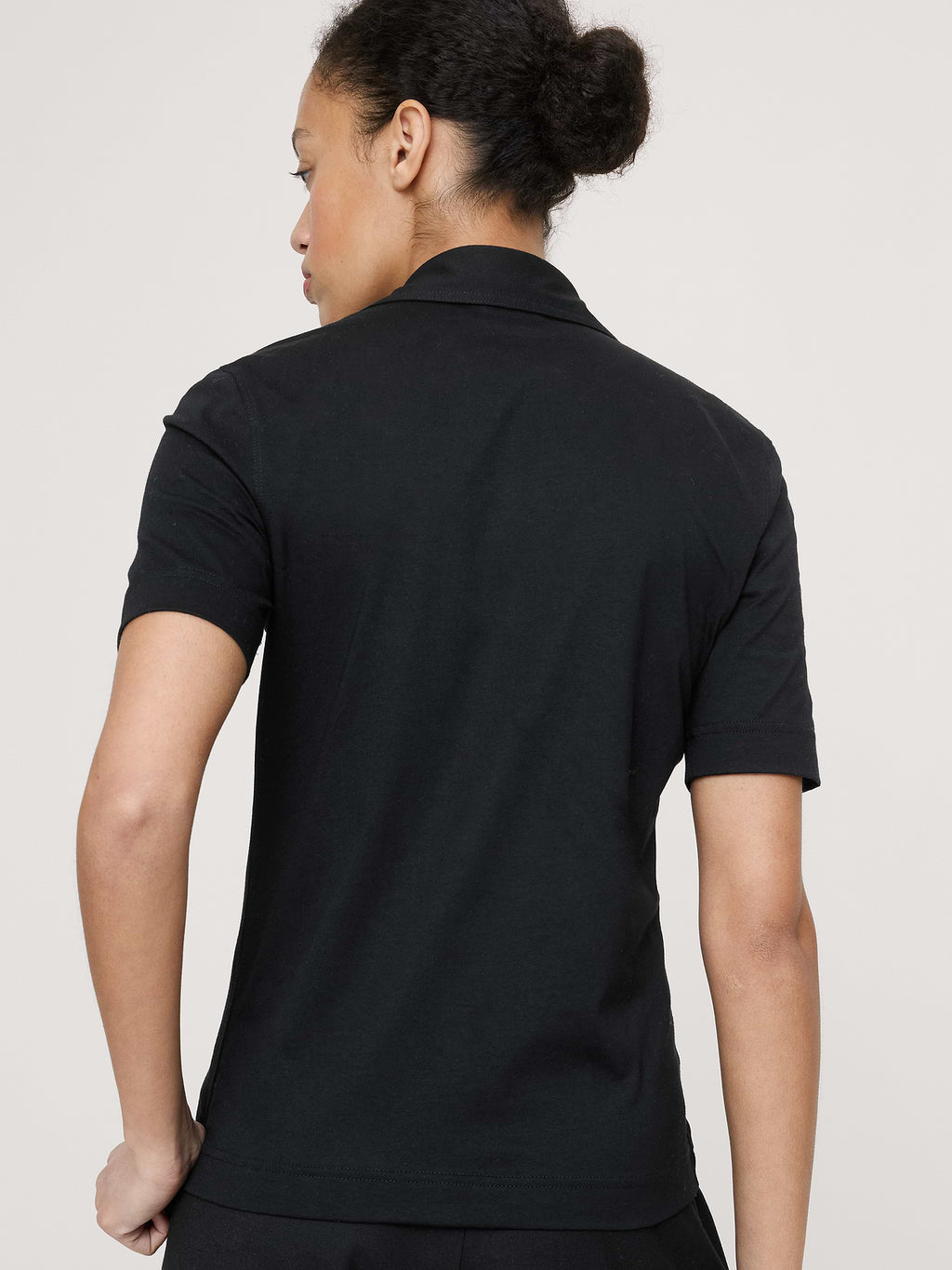 Silky Cotton Short-Sleeve Button-Down Top - Black