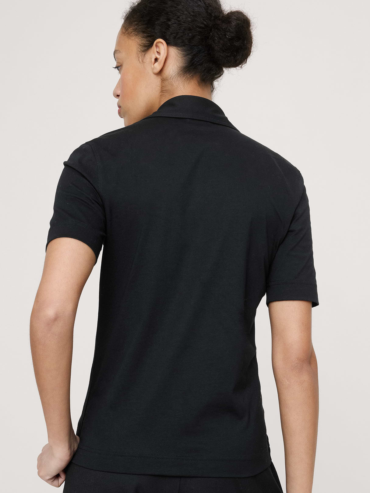 Silky Cotton Short-Sleeve Button-Down Top - Black