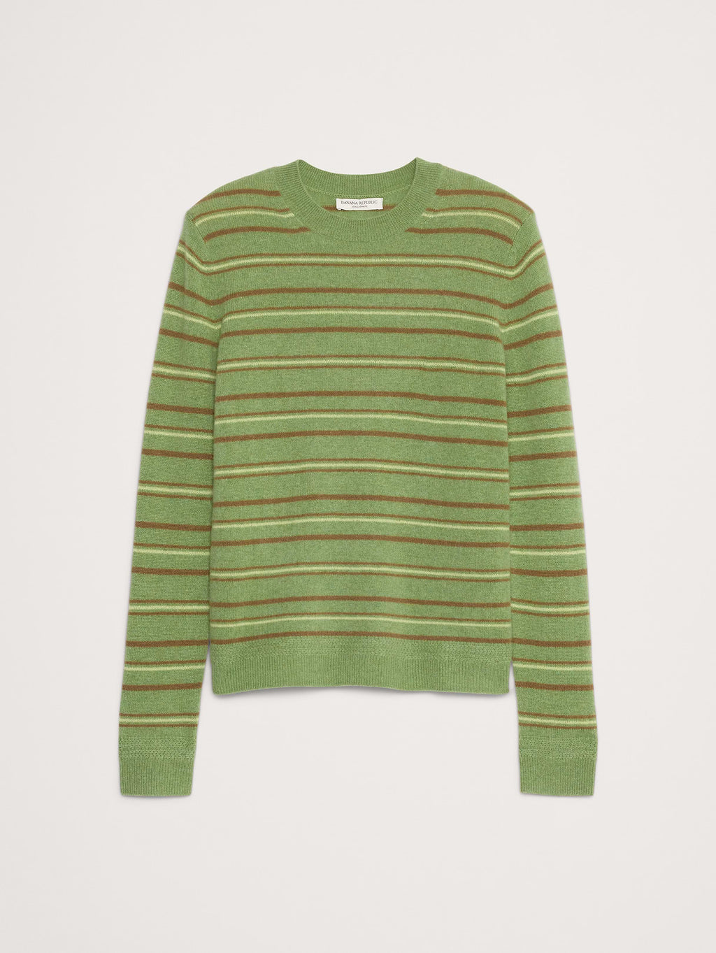 Lightweight Cashmere Crew-Neck Sweater - Light Green Stripe