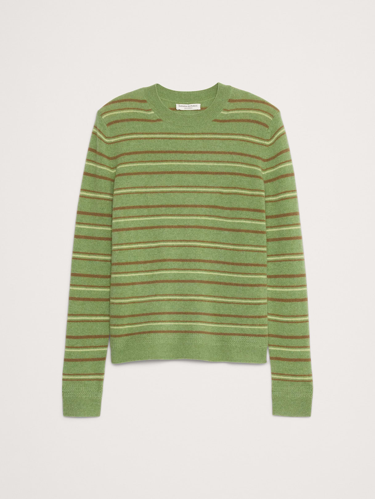 Lightweight Cashmere Crew-Neck Sweater - Light Green Stripe