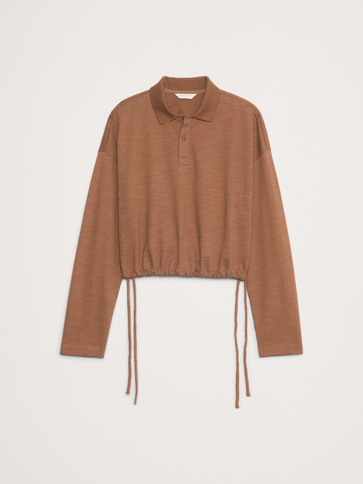 Heavy Cotton Slub Cropped Polo - Cinnamon Coffee Brown