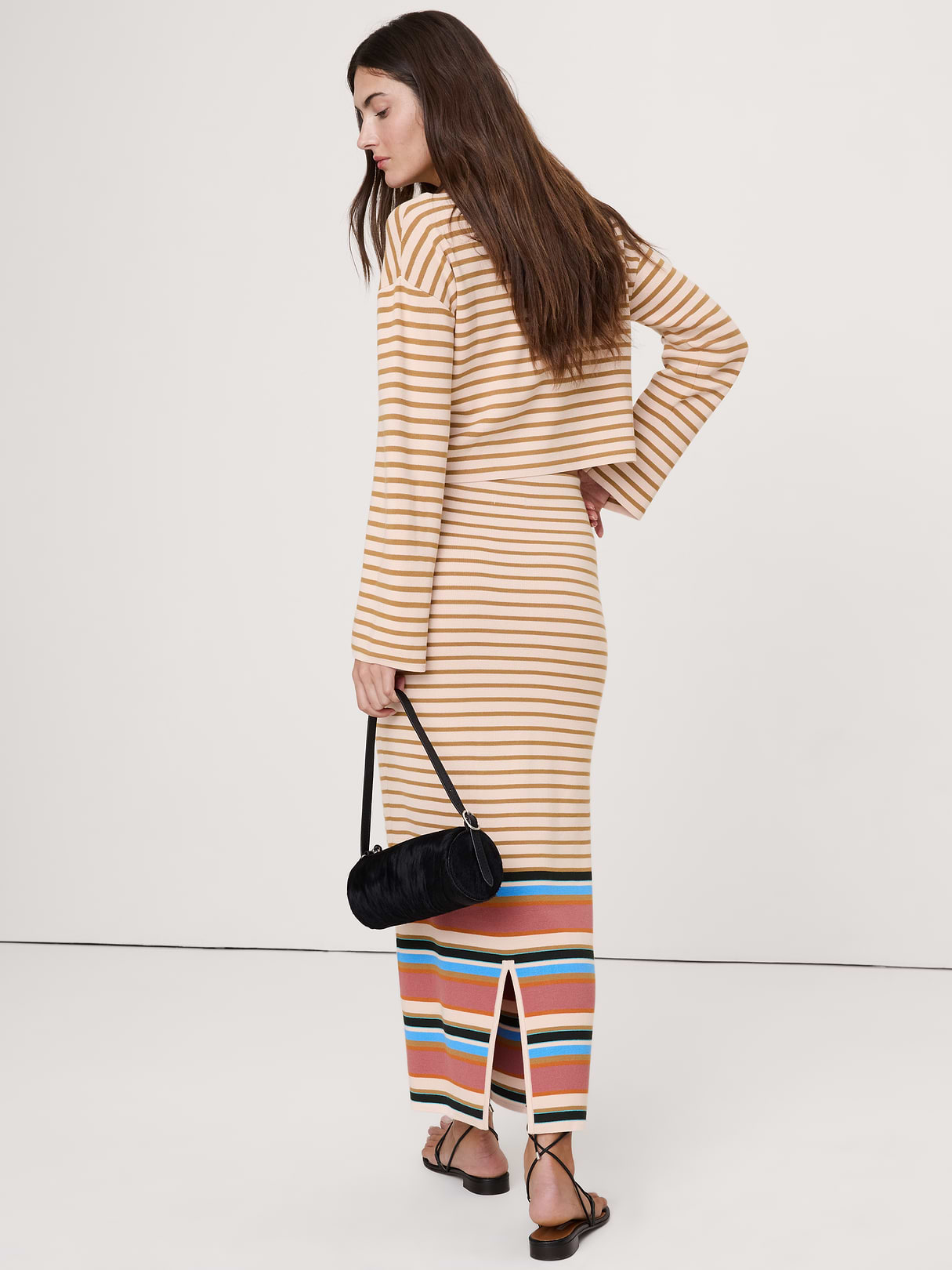 Sculpted Knit Maxi Skirt - Pink Multi Stripe
