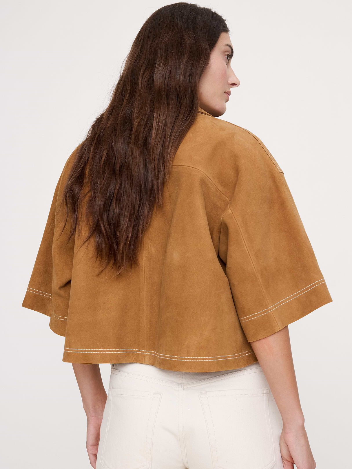 Oversized Short Suede Jacket - Camel