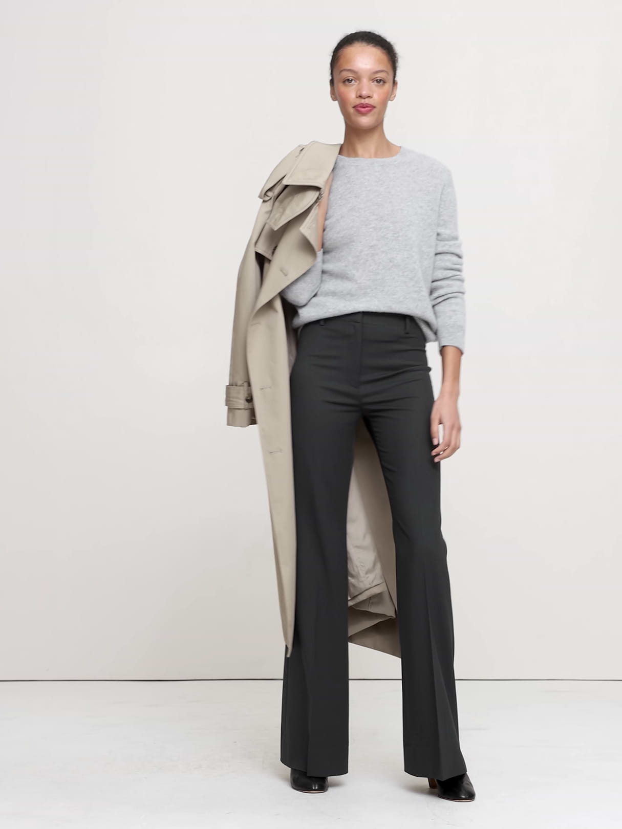 Ultra High-Rise Flare Italian Lightweight Wool Pant - Charcoal Gray