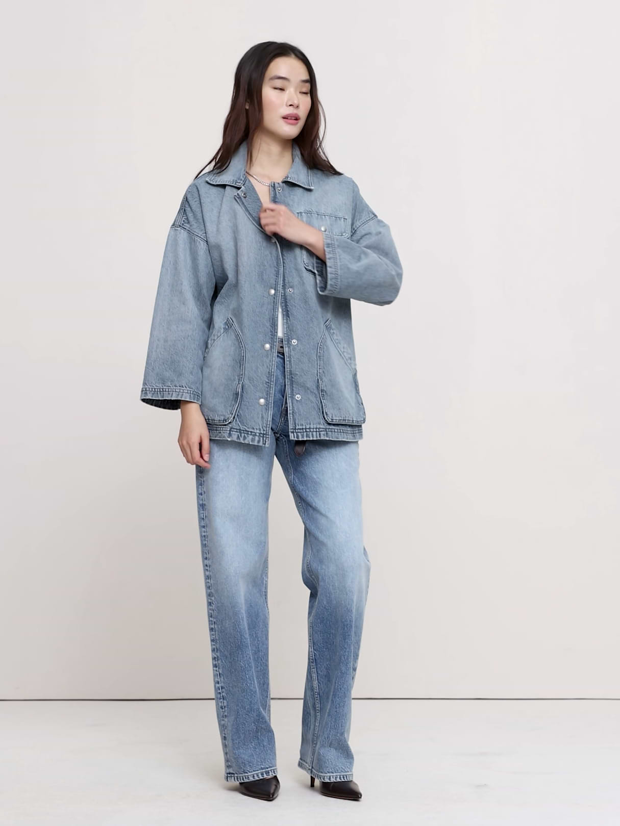 Washed Cotton Chore Jacket - Light Wash Denim