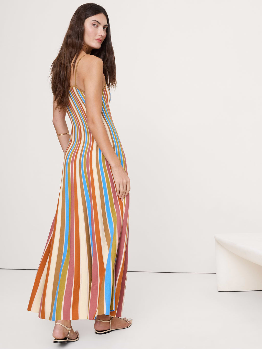 Sculpted Stripe Maxi Dress - Pink Vertical Stripe
