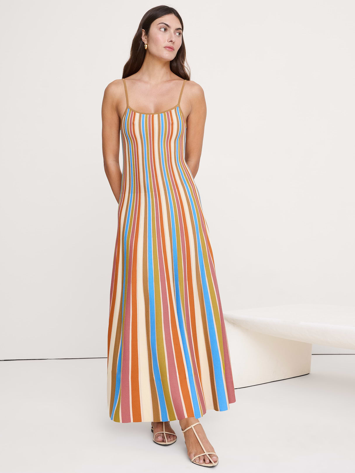 Sculpted Stripe Maxi Dress - Pink Vertical Stripe